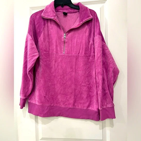 WILD FABLE MEDIUM QUARTER ZIP VELOUR VELVET OULL OVER LONG SLEEVE - Picture 5 of 8